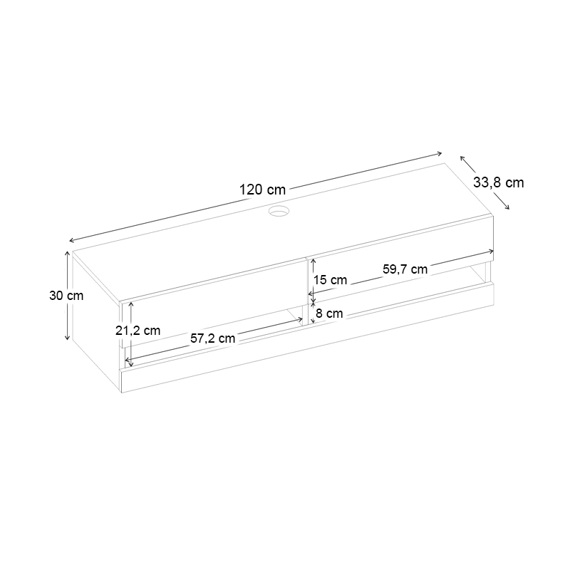 Έπιπλο τηλεόρασης επιτοίχιο Moon Megapap με LED χρώμα λευκό 120x33,8x30εκ.