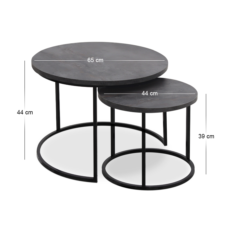Τραπεζάκι σαλονιού σετ 2 τμχ Gary Megapap Mdf - μεταλλικό χρώμα σκούρο γκρι σκυροδέματος 65x65x44εκ.
