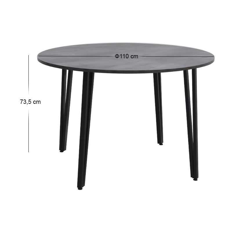 Τραπέζι Zeno Megapap χρώμα σκούρο γκρι σκυροδέματος Ø110x73,5εκ.