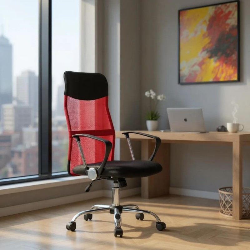 Καρέκλα γραφείου Marco Megapap με ύφασμα Mesh χρώμα κόκκινο - μαύρο 62x59x110/120εκ.