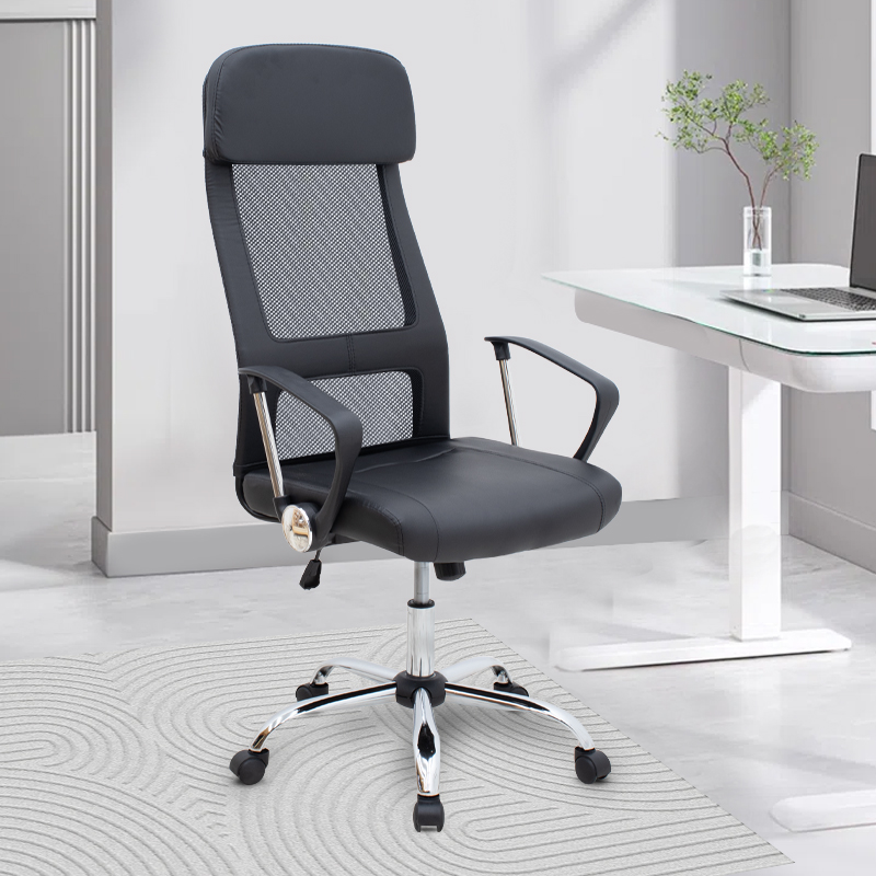 Καρέκλα γραφείου Ovis Megapap με τεχνόδερμα και ύφασμα Mesh χρώμα μαύρο 63x63x119/129εκ.