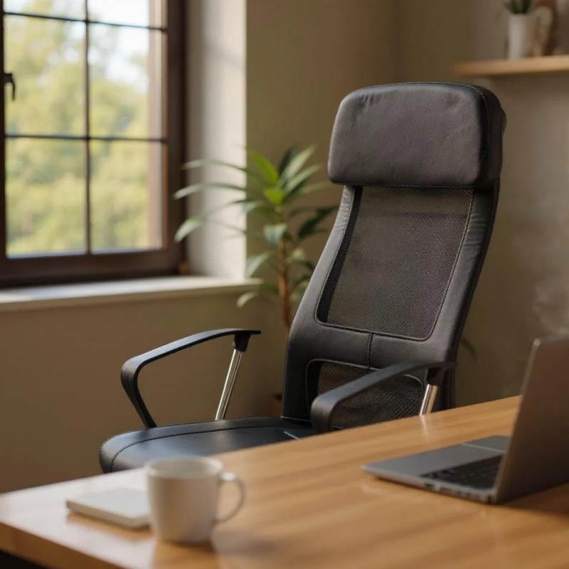 Καρέκλα γραφείου Ovis Megapap με τεχνόδερμα και ύφασμα Mesh χρώμα μαύρο 63x63x119/129εκ.