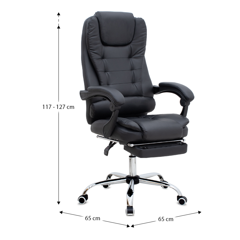 Καρέκλα γραφείου διευθυντική Daria Megapap με υποπόδιο από τεχνόδερμα χρώμα μαύρο 65x65x117/127εκ.