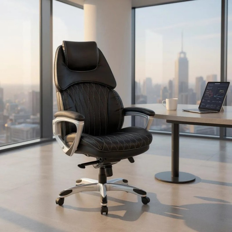 Καρέκλα γραφείου διευθυντική Duke Megapap από τεχνόδερμα χρώμα μαύρο 72x70x120/125εκ.