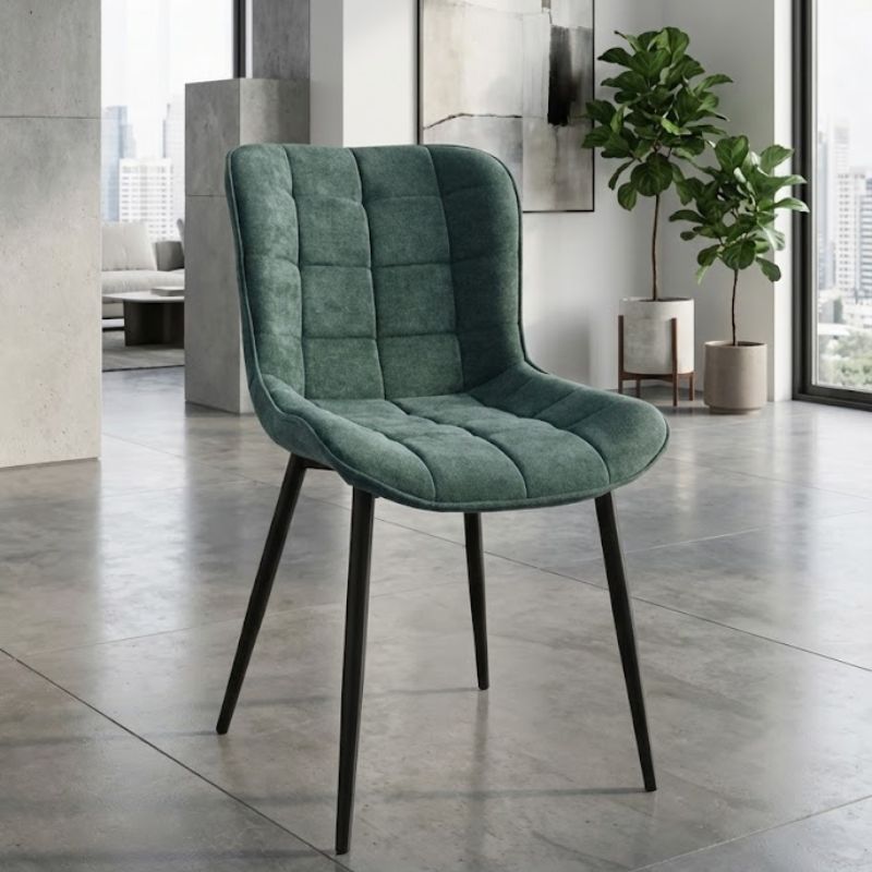 Καρέκλα τραπεζαρίας Chiara Megapap πράσινο ύφασμα - μεταλλικό μαύρο πόδι 48x58x81εκ.