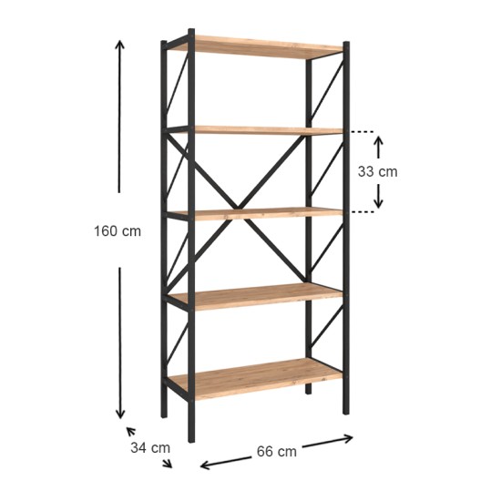 Βιβλιοθήκη Jocasta Megapap μεταλλική - μελαμίνης χρώμα pine oak 66x34x160εκ. Βιβλιοθήκη Jocasta Megapap μεταλλική - μελαμίνης χρώμα pine oak 66x34x160εκ.