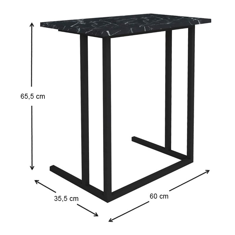 Τραπεζάκι βοηθητικό Jango Megapap μεταλλικό - μελαμίνης χρώμα μαύρο εφέ μαρμάρου 60x35,5x65,5εκ.