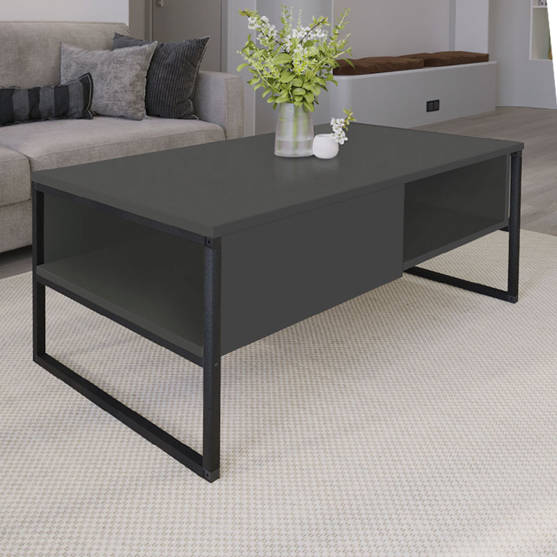 Τραπεζάκι σαλονιού Lawrence Megapap χρώμα ανθρακί 105x60x46εκ.