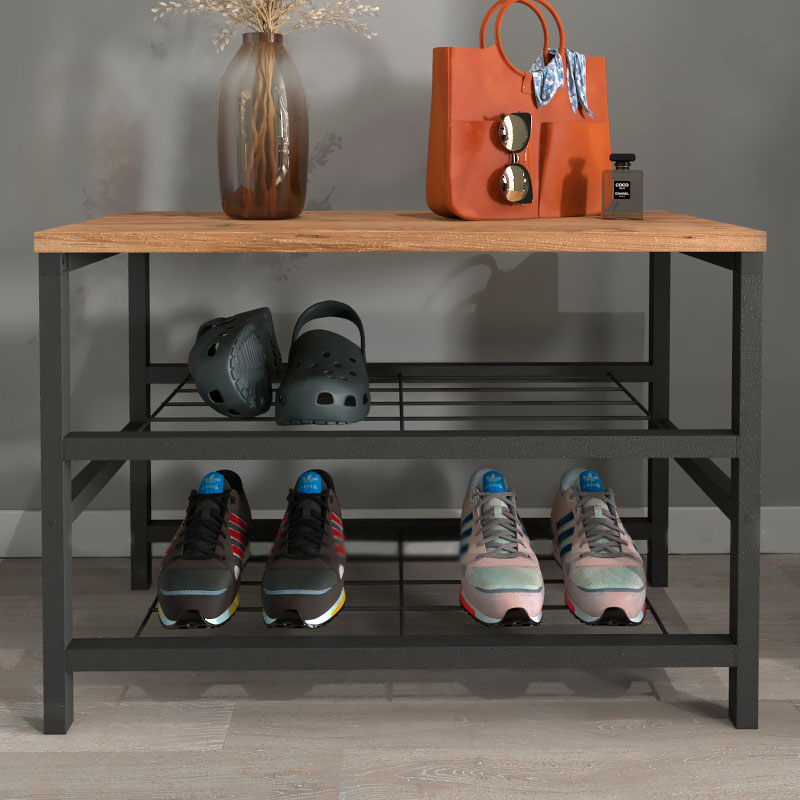 Παπουτσοθήκη Dalia Megapap 6 ζευγών μεταλλική - μελαμίνης χρώμα μαύρο - pine oak 65x30x45εκ.