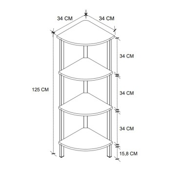 Βιβλιοθήκη γωνιακή Lela Megapap χρώμα μαύρο - καπνιστή καρυδιά 34x34x125εκ.