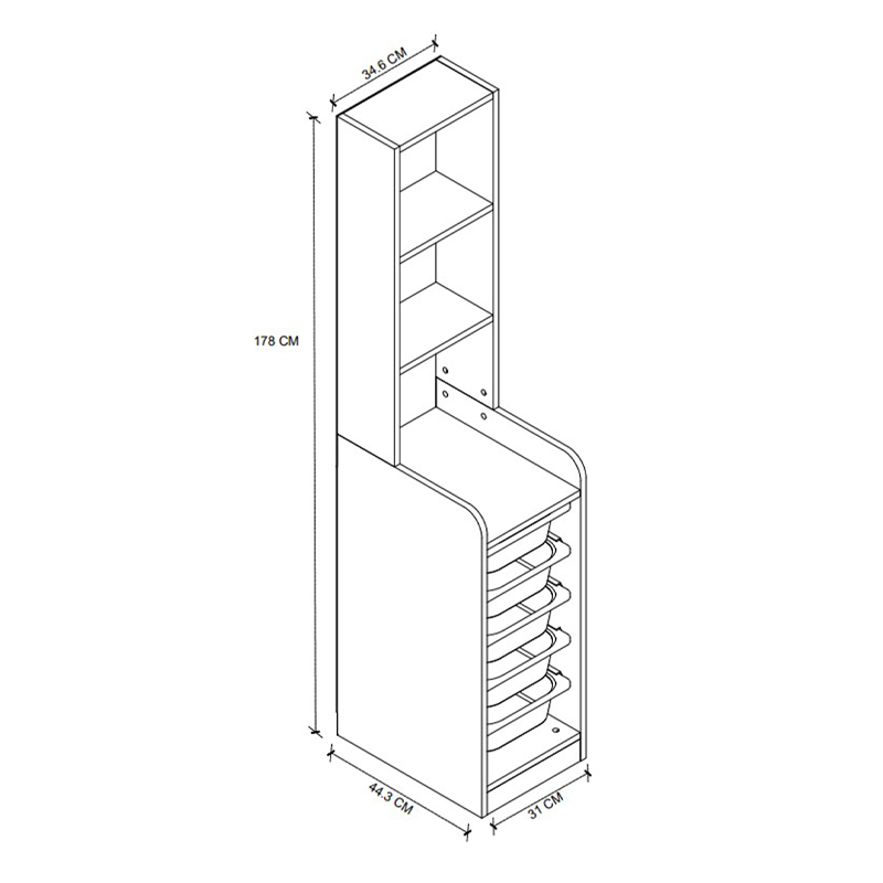 Έπιπλο κουζίνας - μπάνιου Utah Megapap με 5 συρτάρια χρώμα λευκό 34,6x44,3x178εκ.