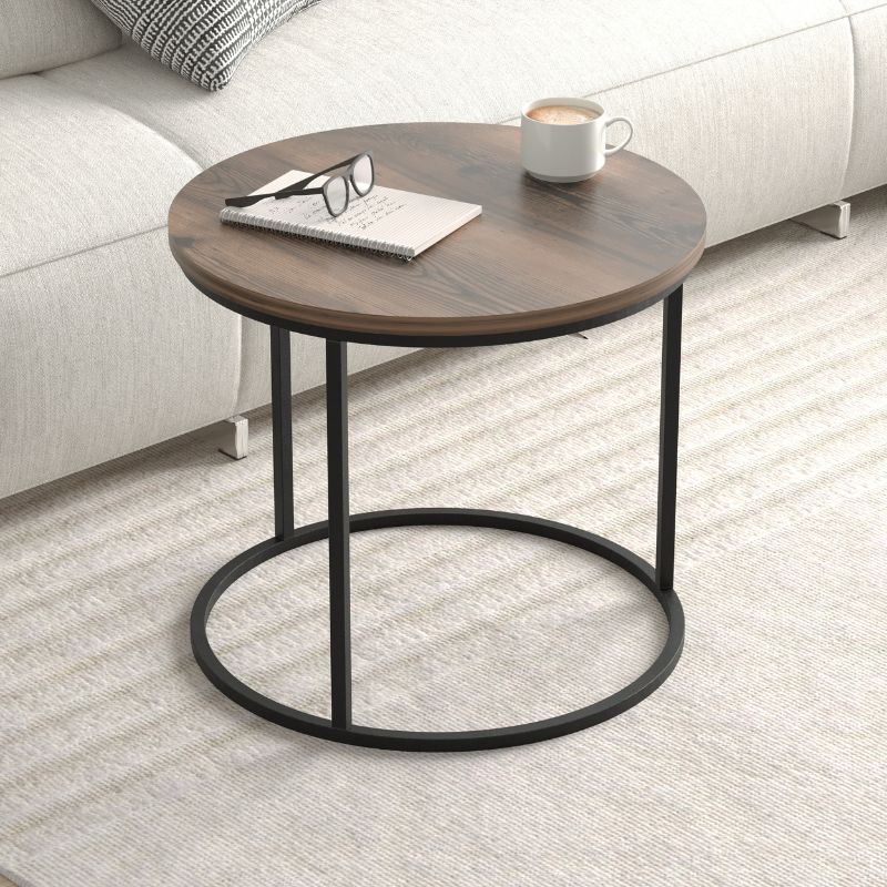 Τραπεζάκι σαλονιού σετ 2 τμχ Hilal Megapap χρώμα καπνιστή καρυδιά Ø66x49,5εκ.