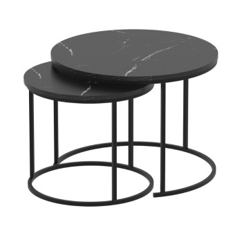 Τραπεζάκι σαλονιού σετ 2 τμχ Hilal Megapap χρώμα μαύρο εφέ μαρμάρου Ø66x49,5εκ.