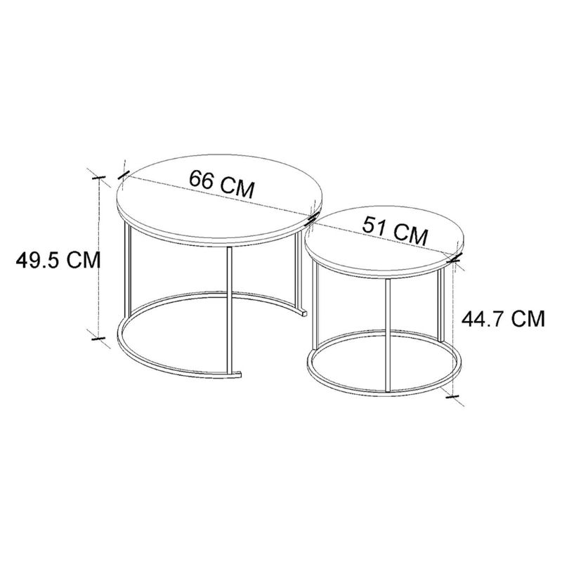 Τραπεζάκι σαλονιού σετ 2 τμχ Hilal Megapap χρώμα μαύρο εφέ μαρμάρου Ø66x49,5εκ.