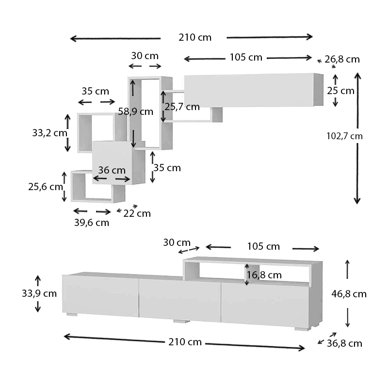 Σύνθεση τηλεόρασης Stamatia Megapap χρώμα λευκό 210x36,8x46,8εκ.