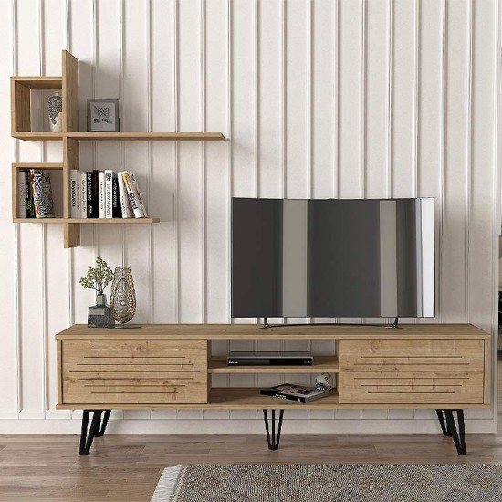 Σύνθεση τηλεόρασης Salerno Megapap από μελαμίνη χρώμα sapphire oak 180x35x51εκ. Σύνθεση τηλεόρασης Salerno Megapap από μελαμίνη χρώμα sapphire oak 180x35x51εκ.