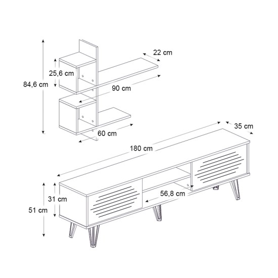 Σύνθεση τηλεόρασης Salerno Megapap χρώμα λευκό 180x35x51εκ. Σύνθεση τηλεόρασης Salerno Megapap χρώμα λευκό 180x35x51εκ.