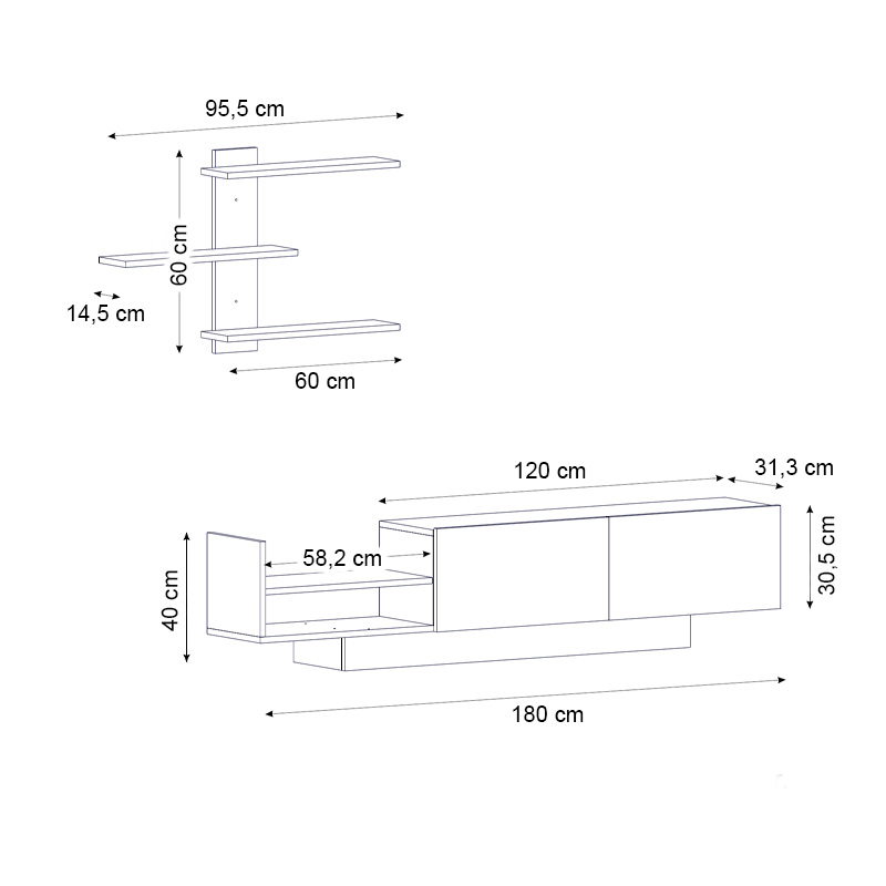 Σύνθεση τηλεόρασης Egemen Megapap χρώμα λευκό 180x32x40εκ.