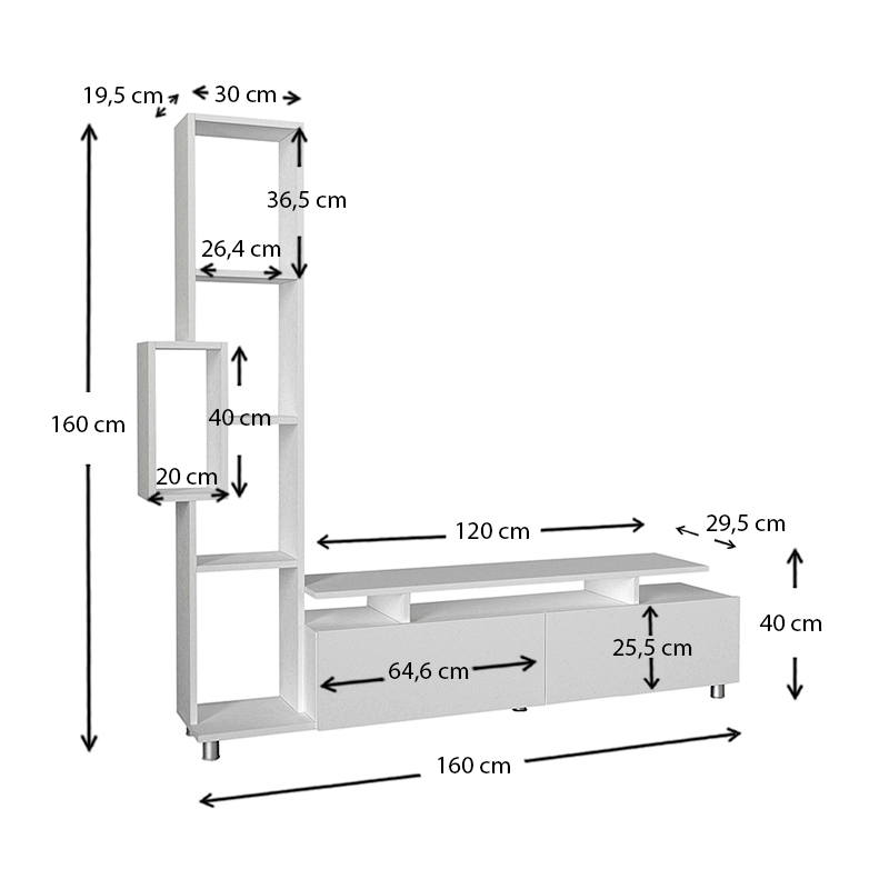 Σύνθεση τηλεόρασης Tulip Megapap χρώμα λευκό 160x29,5x160εκ.