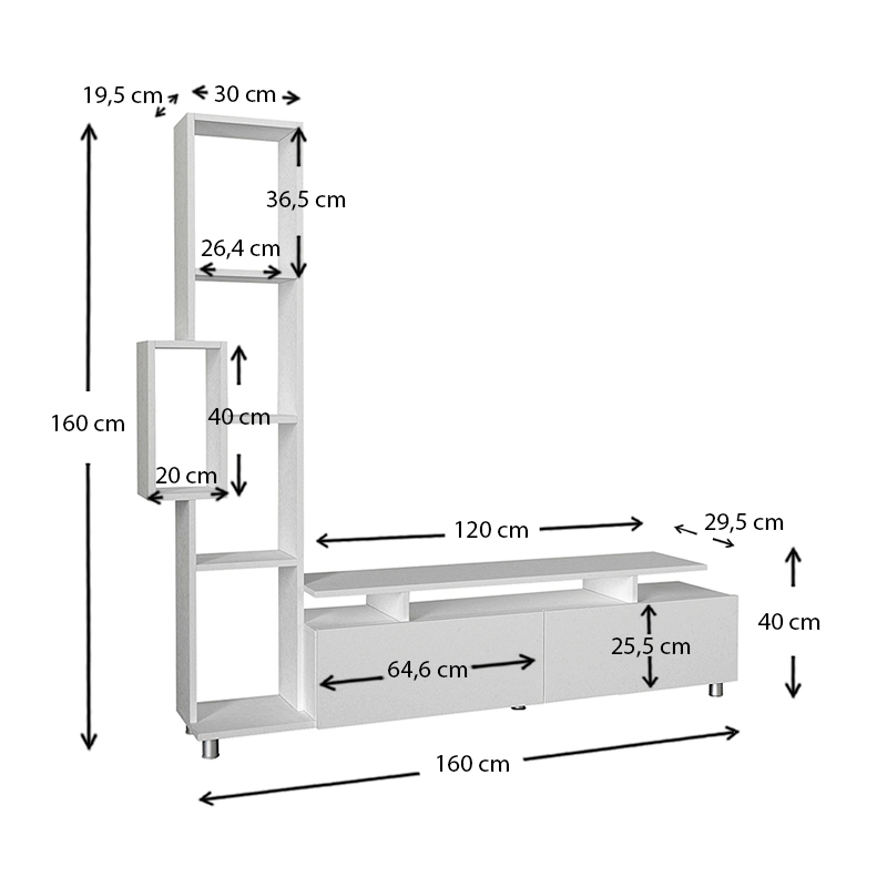 Σύνθεση τηλεόρασης Tulip Megapap χρώμα λευκό 160x29,5x160εκ.