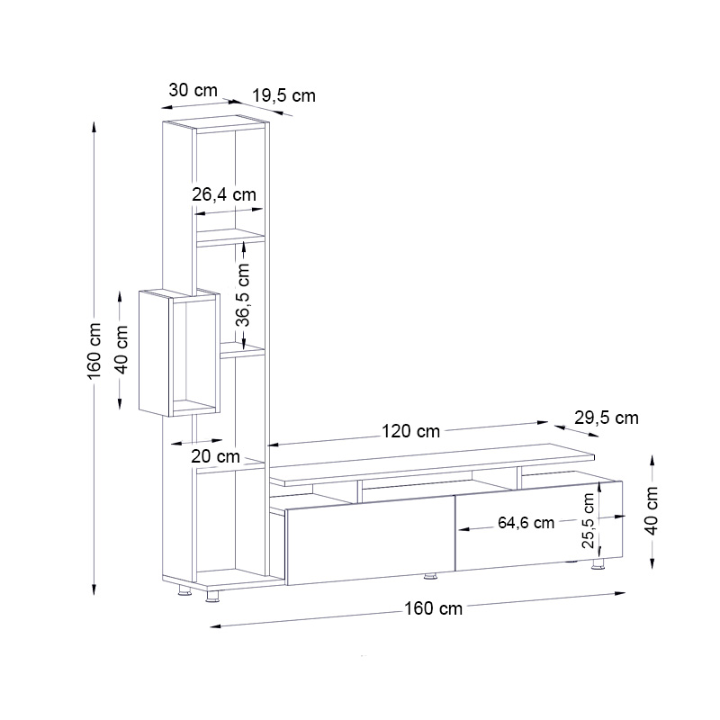 Σύνθεση τηλεόρασης Tulip Megapap χρώμα λευκό 160x29,5x160εκ.