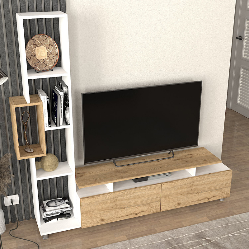 Σύνθεση τηλεόρασης Tulip Megapap χρώμα λευκό - sepet oak 160x29,5x160εκ.