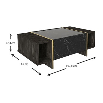 Τραπεζάκι σαλονιού Veyron Megapap χρώμα μαύρο rebab - μαύρο εφέ μαρμάρου 104x60x37,3εκ.