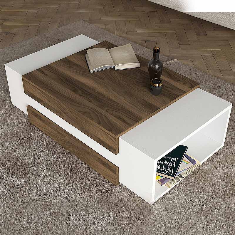 Τραπεζάκι σαλονιού Nora Megapap χρώμα λευκό - καρυδί 110x60,6x31εκ.