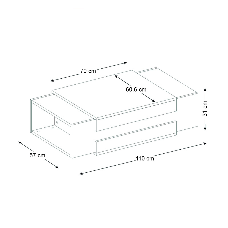 Τραπεζάκι σαλονιού Nora Megapap χρώμα λευκό - καρυδί 110x60,6x31εκ.