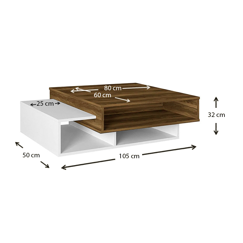 Τραπεζάκι σαλονιού Tab Megapap χρώμα λευκό - καρυδί 105x60x32εκ.