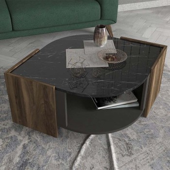 Τραπεζάκι σαλονιού Marbel Megapap χρώμα καρυδί - μαύρο εφέ μαρμάρου 75x75x40εκ.