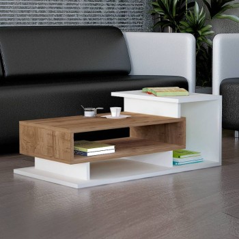 Τραπεζάκι σαλονιού Flynn Megapap χρώμα λευκό - καρυδί 90x50x35εκ.