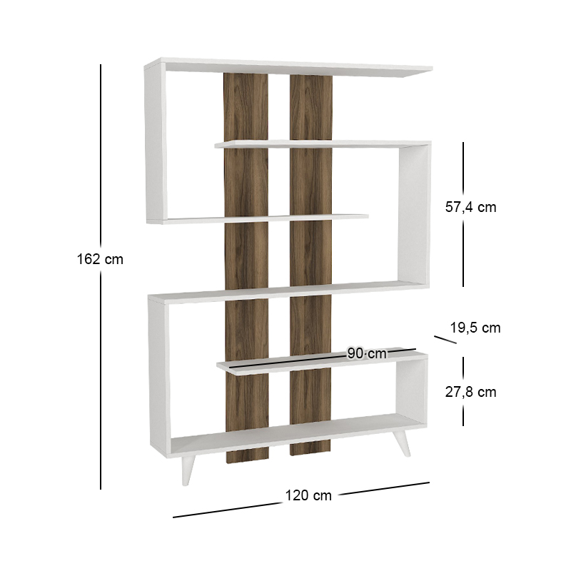Βιβλιοθήκη Rain Megapap χρώμα λευκό - καρυδί 120x19,5x162εκ.