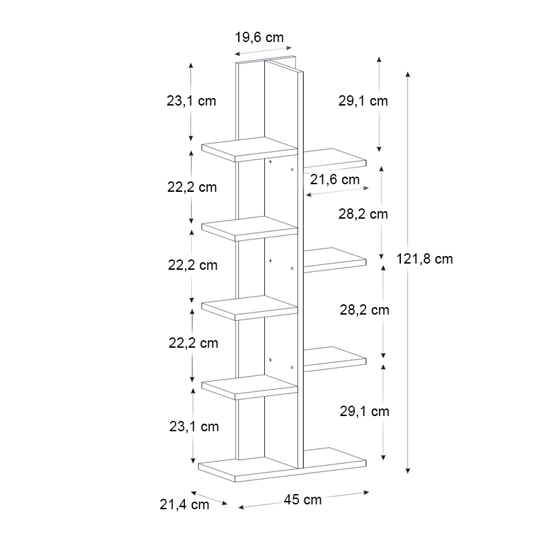 Βιβλιοθήκη Tree Megapap χρώμα λευκό 45x21,4x121,8εκ.