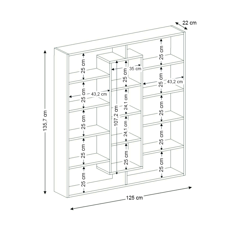 Βιβλιοθήκη Ample Megapap χρώμα λευκό 125x22x135,7εκ.