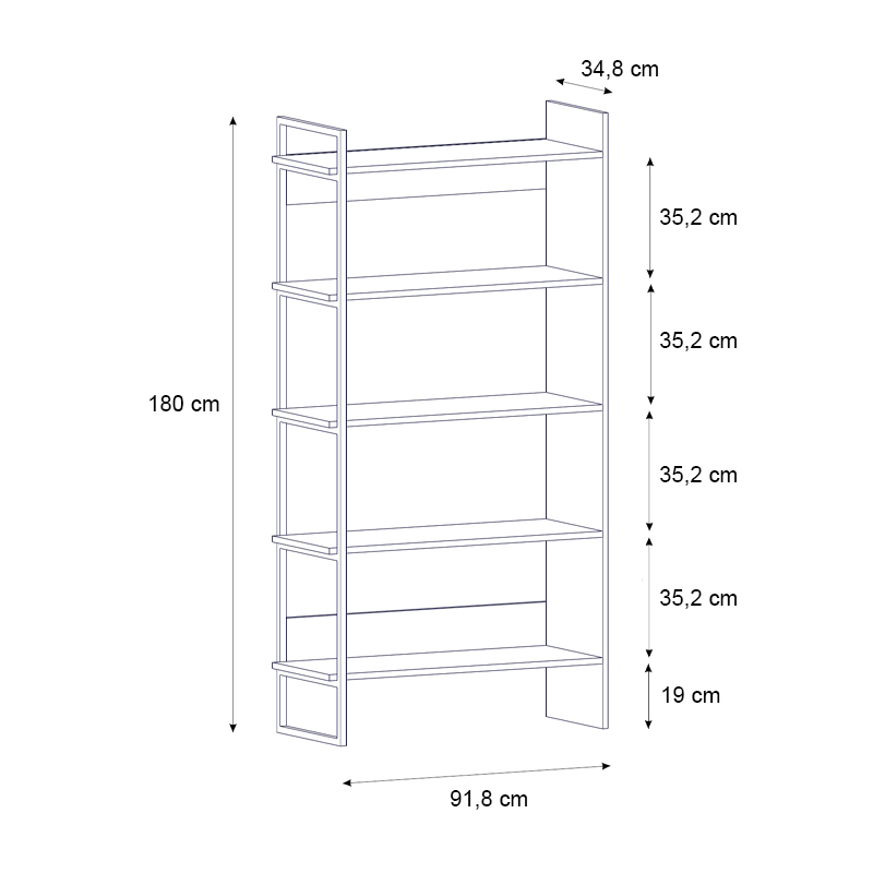 Βιβλιοθήκη Cecilia Megapap χρώμα καπνιστή καρυδιά 91,8x34,8x180εκ.