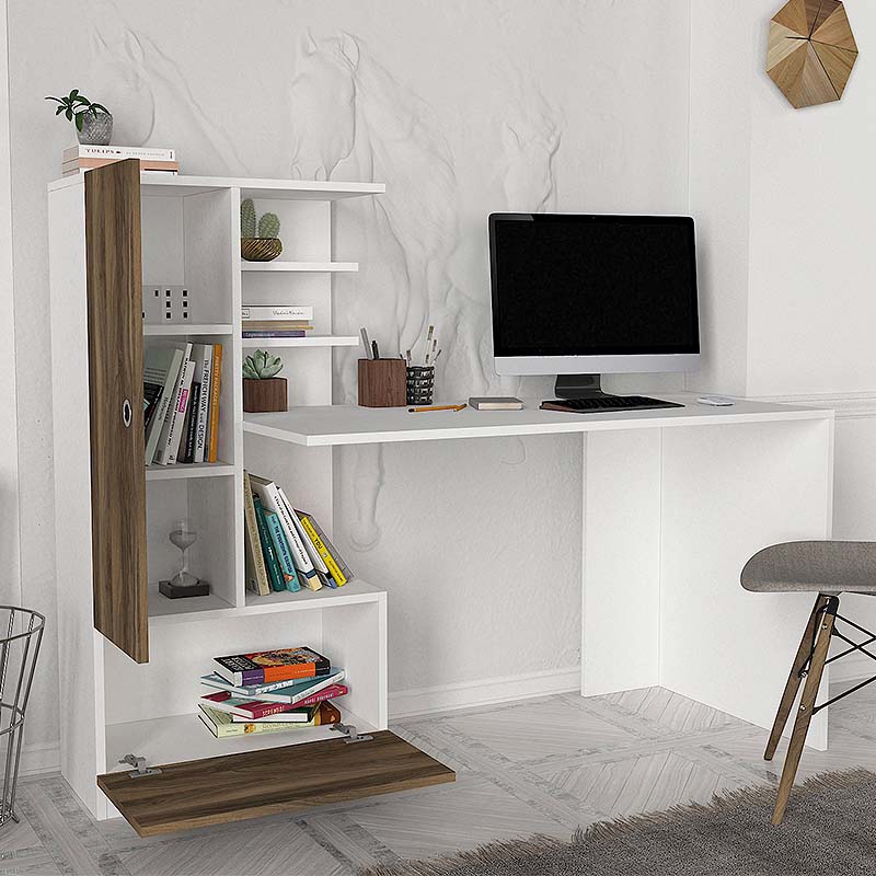 Γραφείο εργασίας Domingo Megapap χρώμα λευκό - καρυδί 149,5x60x120εκ.