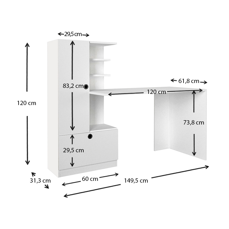 Γραφείο εργασίας Domingo Megapap χρώμα λευκό 149,5x60x120εκ.