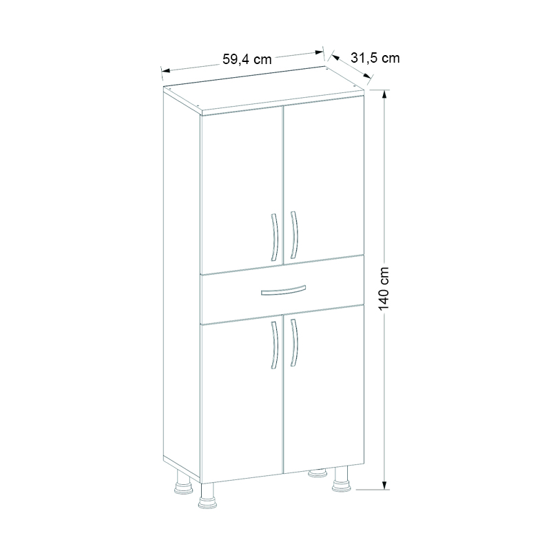 Ντουλάπι κουζίνας - μπάνιου Montana Megapap χρώμα λευκό 59,4x31,5x140εκ.
