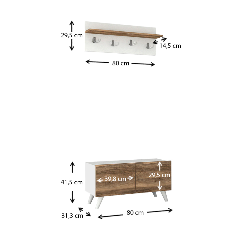 Έπιπλο εισόδου Lores Megapap χρώμα λευκό - καρυδί 80x31,3x41,5εκ.