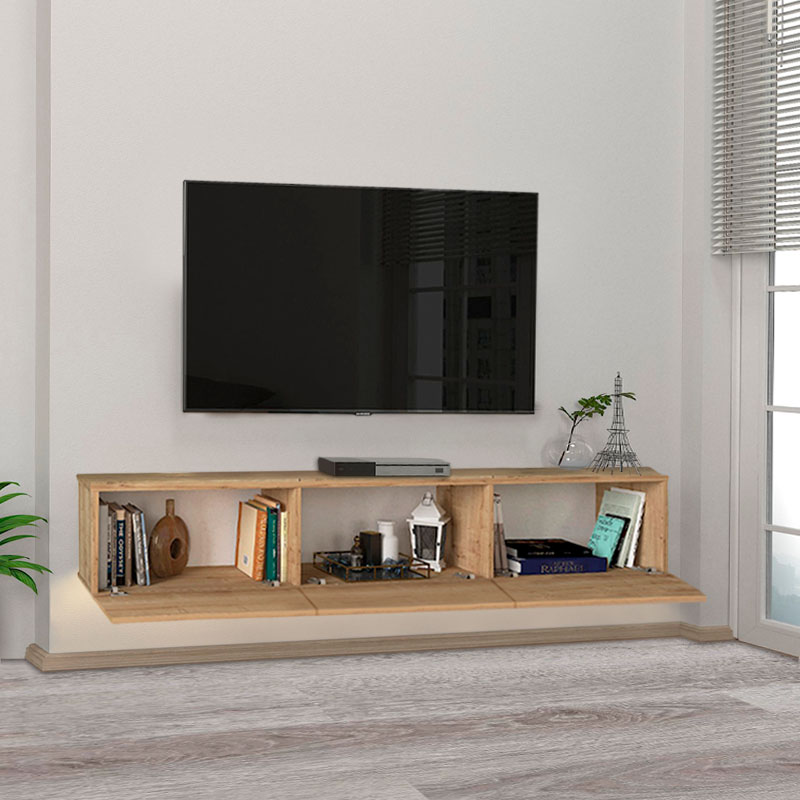 Έπιπλο τηλεόρασης επιτοίχιο Damla Megapap με LED χρώμα sapphire oak 180x29,5x29,5εκ.