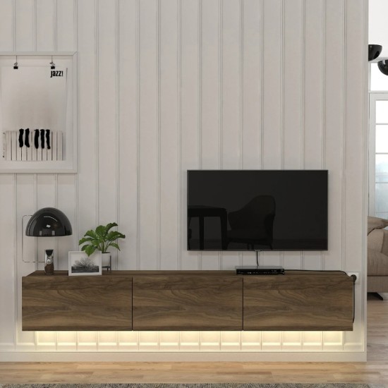 Έπιπλο τηλεόρασης επιτοίχιο Damla Megapap με LED χρώμα καρυδί 180x29,5x29,5εκ. Έπιπλο τηλεόρασης επιτοίχιο Damla Megapap με LED χρώμα καρυδί 180x29,5x29,5εκ.