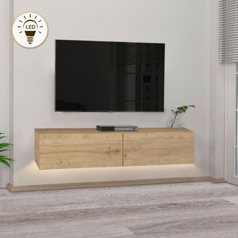 Έπιπλο τηλεόρασης επιτοίχιο Aristo Megapap με LED χρώμα sapphire oak 135x31,6x25εκ.