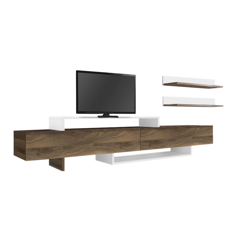 Έπιπλο τηλεόρασης Nirvana Megapap χρώμα καρυδί - λευκό 180x31,3x41,7εκ.