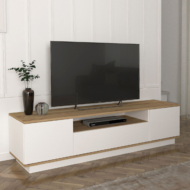 Έπιπλο τηλεόρασης Fedya Megapap χρώμα λευκό - sapphire oak 180x45x44,6εκ.