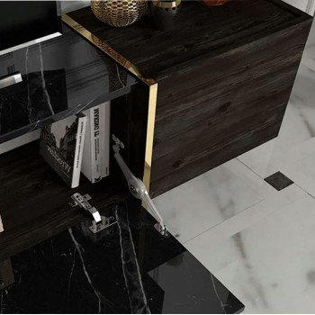 Έπιπλο τηλεόρασης Veyron Megapap χρώμα μαύρο rebab - μαύρο εφέ μαρμάρου 180x32,3x45εκ.