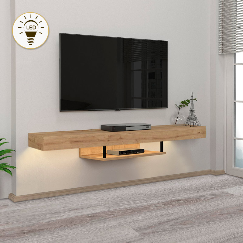 Έπιπλο τηλεόρασης επιτοίχιο Albares Megapap με LED χρώμα sapphire oak 150x29,6x22εκ.