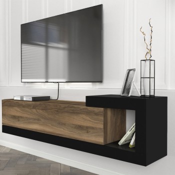 Έπιπλο τηλεόρασης επιτοίχιο Volare Megapap χρώμα καρυδί - μαύρο 150x29,6x38,6εκ.