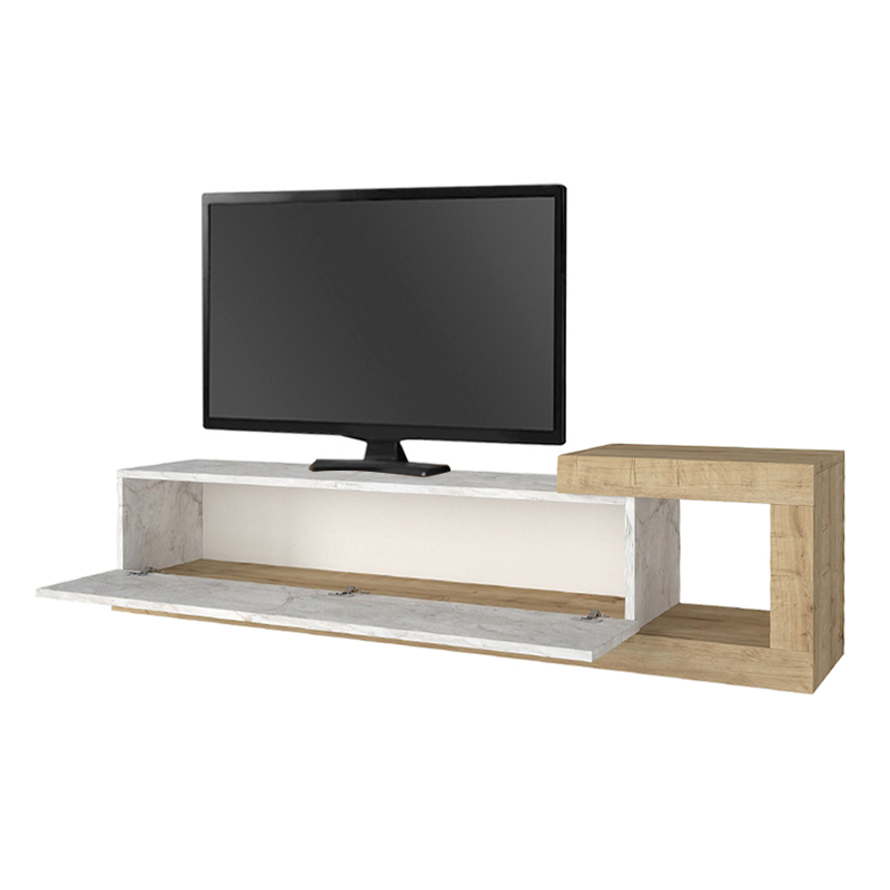 Έπιπλο τηλεόρασης επιτοίχιο Volare Megapap χρώμα λευκό εφέ μαρμάρου - sapphire oak 150x29,6x38,6εκ.