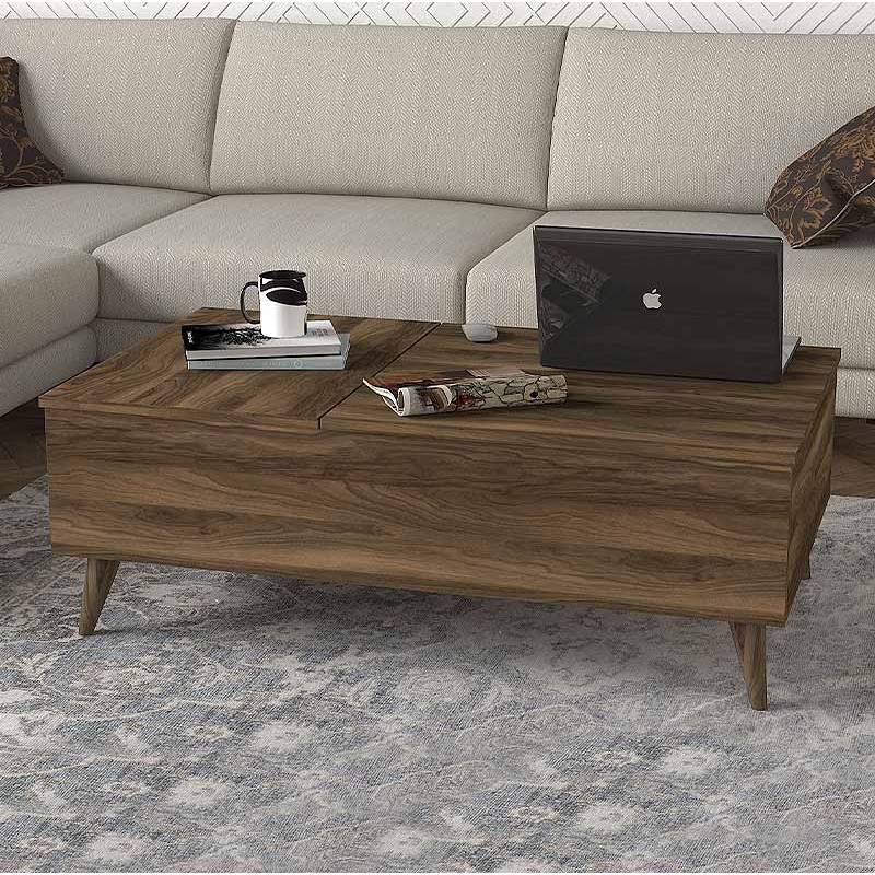 Τραπεζάκι σαλονιού Roy Megapap με σερβιτόρο χρώμα καρυδί 121x69x40εκ.